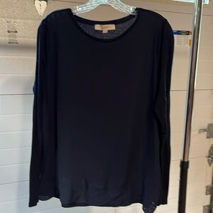 Loft mixed media blouse with bottom detail